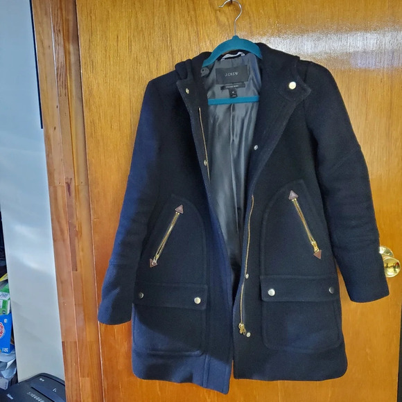 J Crew Chateau Parka Italian Stadium Cloth Wool Black 00 - Picture 1 of 6